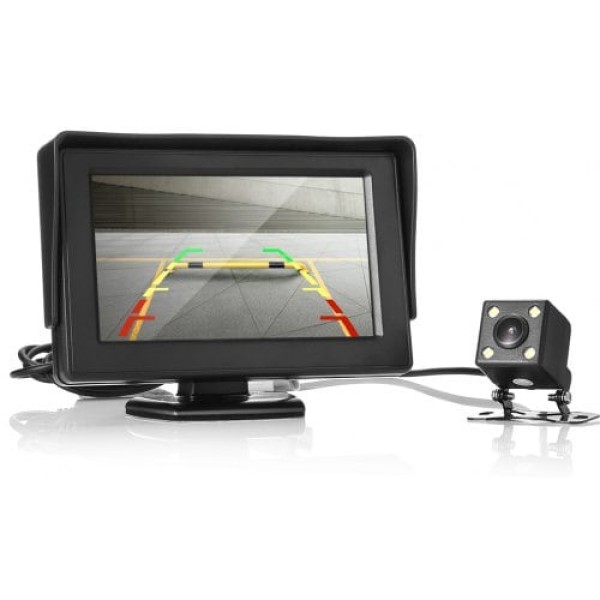         Car 4 LED Lights Reversing Rear View Camera with 4.3 inch Screen Display
        