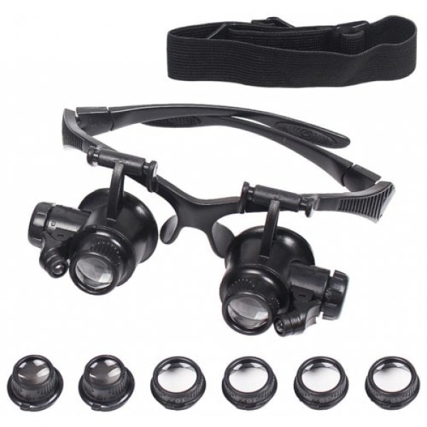         Double Eye Jewelry Watch Repair Magnifier Loupe Glasses with LED Light 8 Lens
        