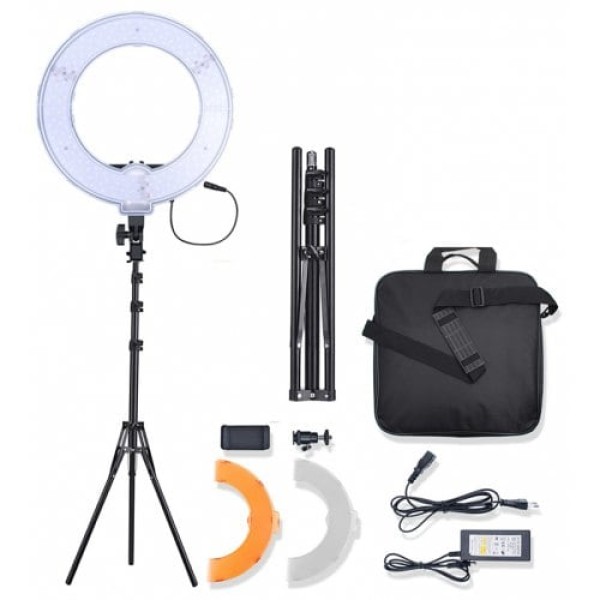         Bi-Color LED Ring Light Video Photography Camera Phone Fill Lamp with Stand
        